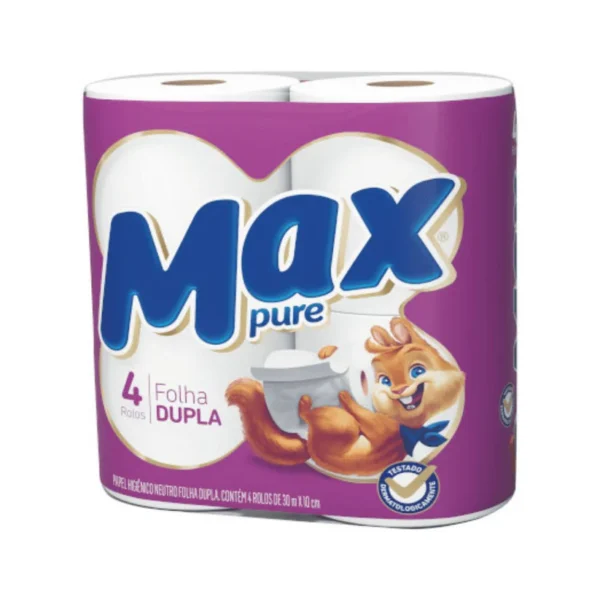 Papel Higiênico Folha Dupla Max Pure com 4 rolos de 30 m