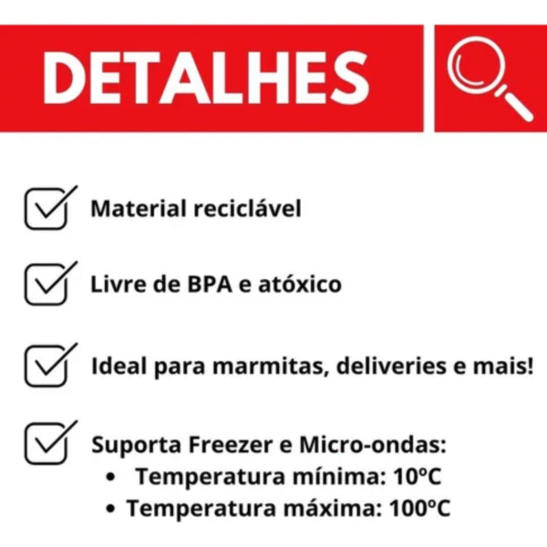 Pote Retangular 1000ml com Tampa – Marmita, Freezer e Micro-ondas – Descartável e Reforçado C/ 24 uni - Imagem 6