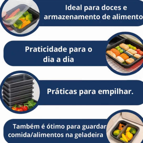 Pote Retangular 350ml com Tampa – Marmita, Freezer e Micro-ondas – Descartável e Reforçado C/ 24 unidades - Imagem 3