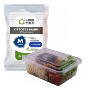 Pote Retangular 500ml com Tampa – Marmita, Freezer e Micro-ondas – Descartável e Reforçado C/ 24 unidades