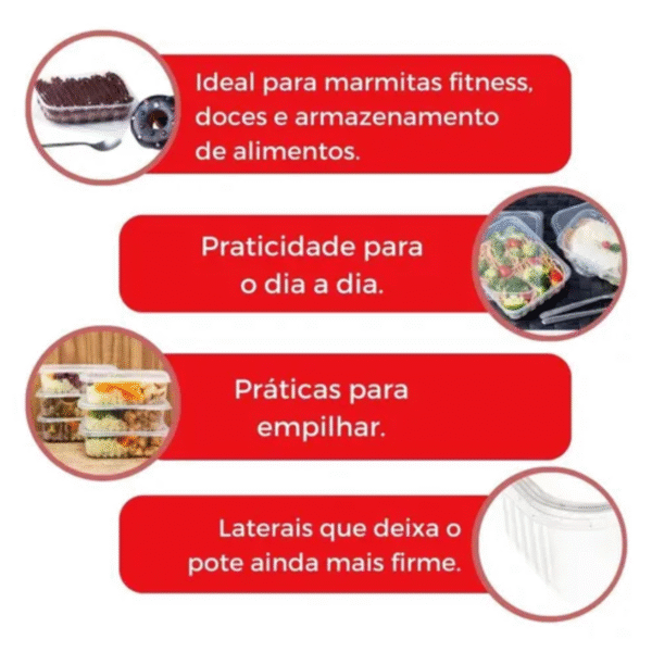 Pote Retangular 1000ml com Tampa – Marmita, Freezer e Micro-ondas – Descartável e Reforçado C/ 24 uni - Imagem 5