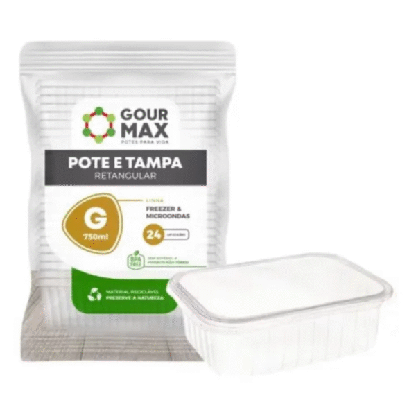 Pote Retangular 750ml com Tampa C/24 uni – Marmita, Freezer e Micro-ondas – Descartável e Reforçado