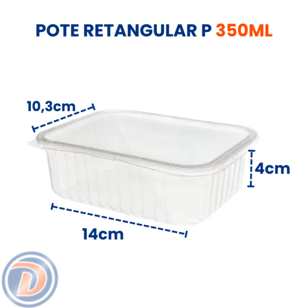 Pote Retangular 350ml com Tampa – Marmita, Freezer e Micro-ondas – Descartável e Reforçado C/ 24 unidades - Imagem 2