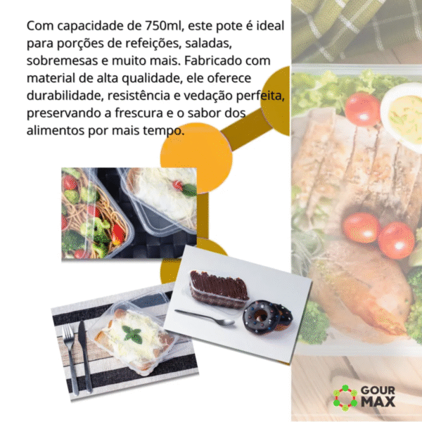 Pote Retangular 750ml com Tampa C/24 uni – Marmita, Freezer e Micro-ondas – Descartável e Reforçado - Imagem 8